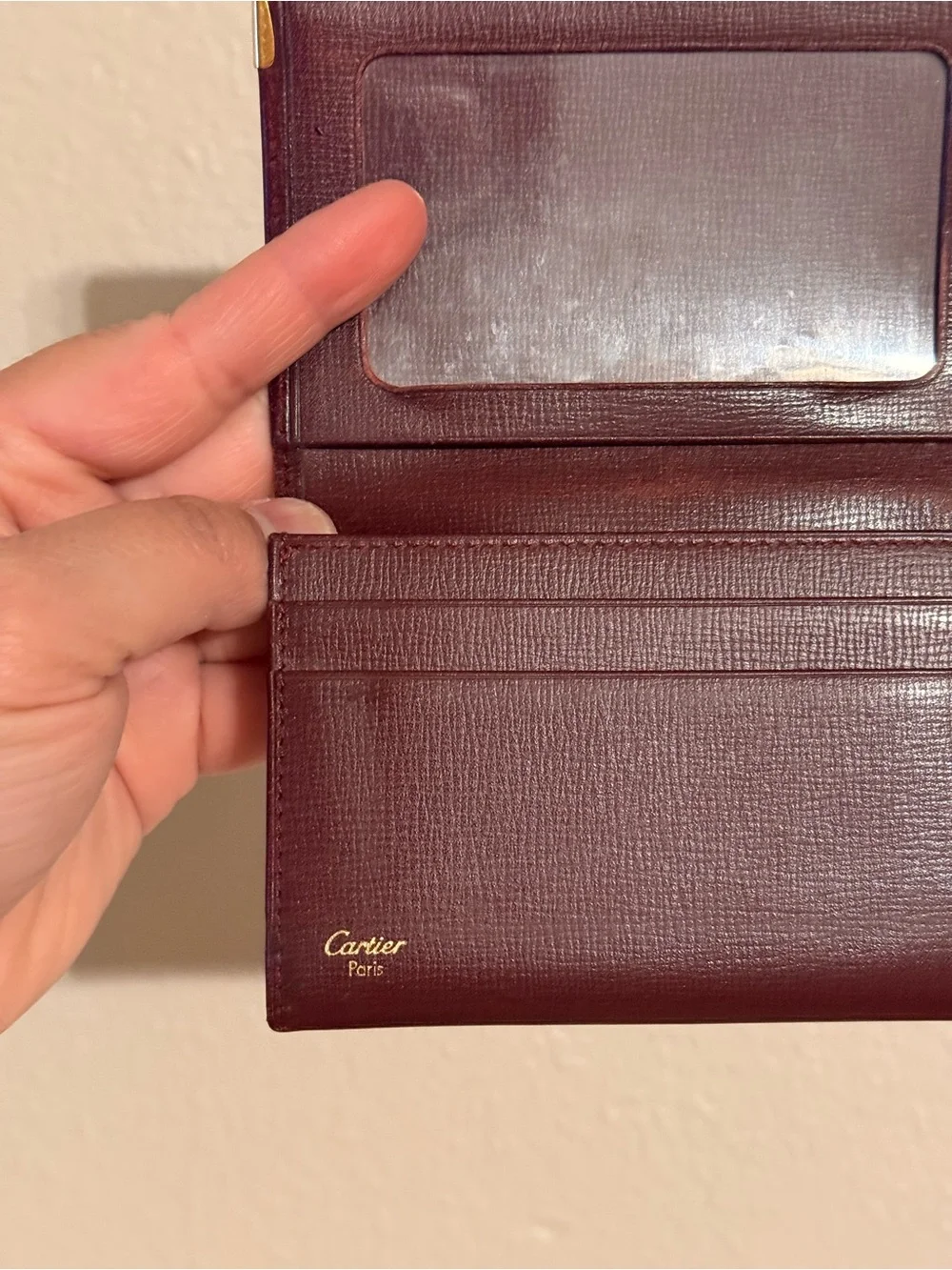 Vintage Must de Cartier Burgundy Leather Card and ID Holder